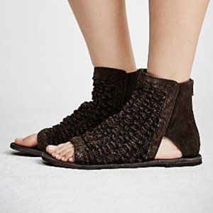 Free People Island Cruiser Woven Suede Distressed Sandal Booties